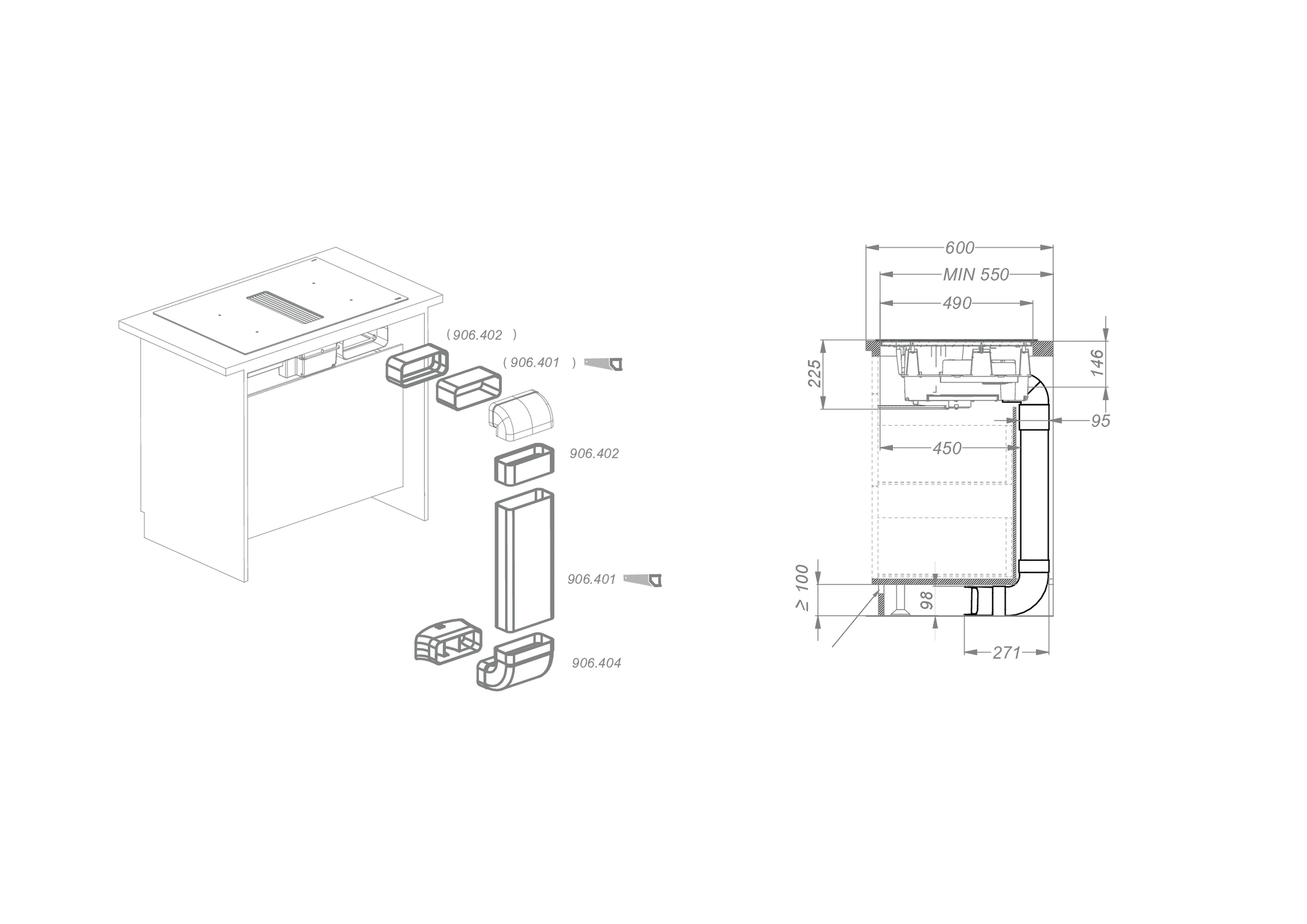technische tekening installatiekit recirculatie