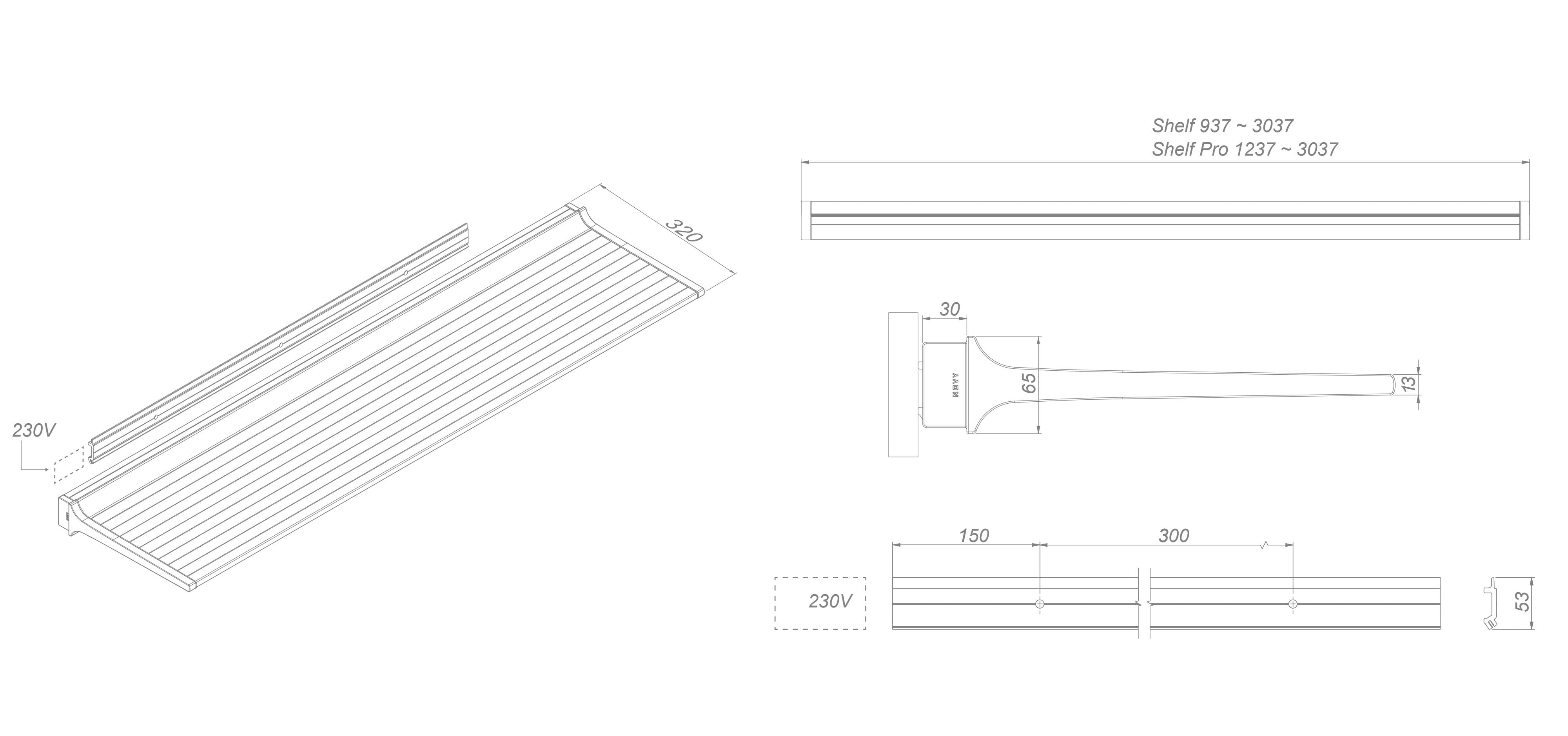 Technische afmetingen Novy Shelf Pro
