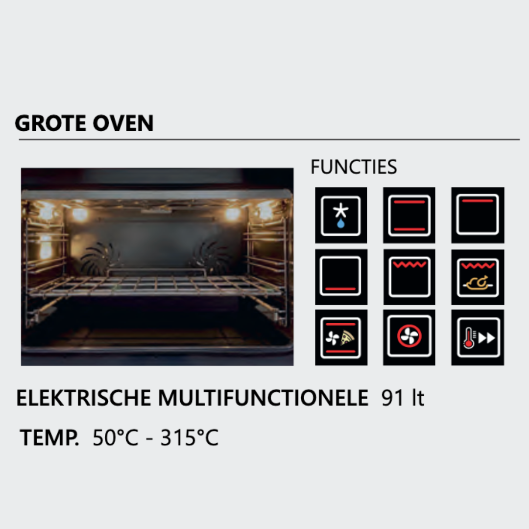 Steel fornuis Enfasi Mistral 90 EQ9F-4FIKW SS Met Kookveldafzuiging